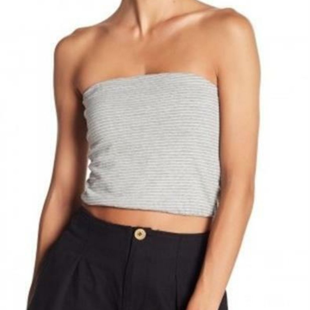 Good Luck Gem Grey White Stripe Double Lined Tube Top
